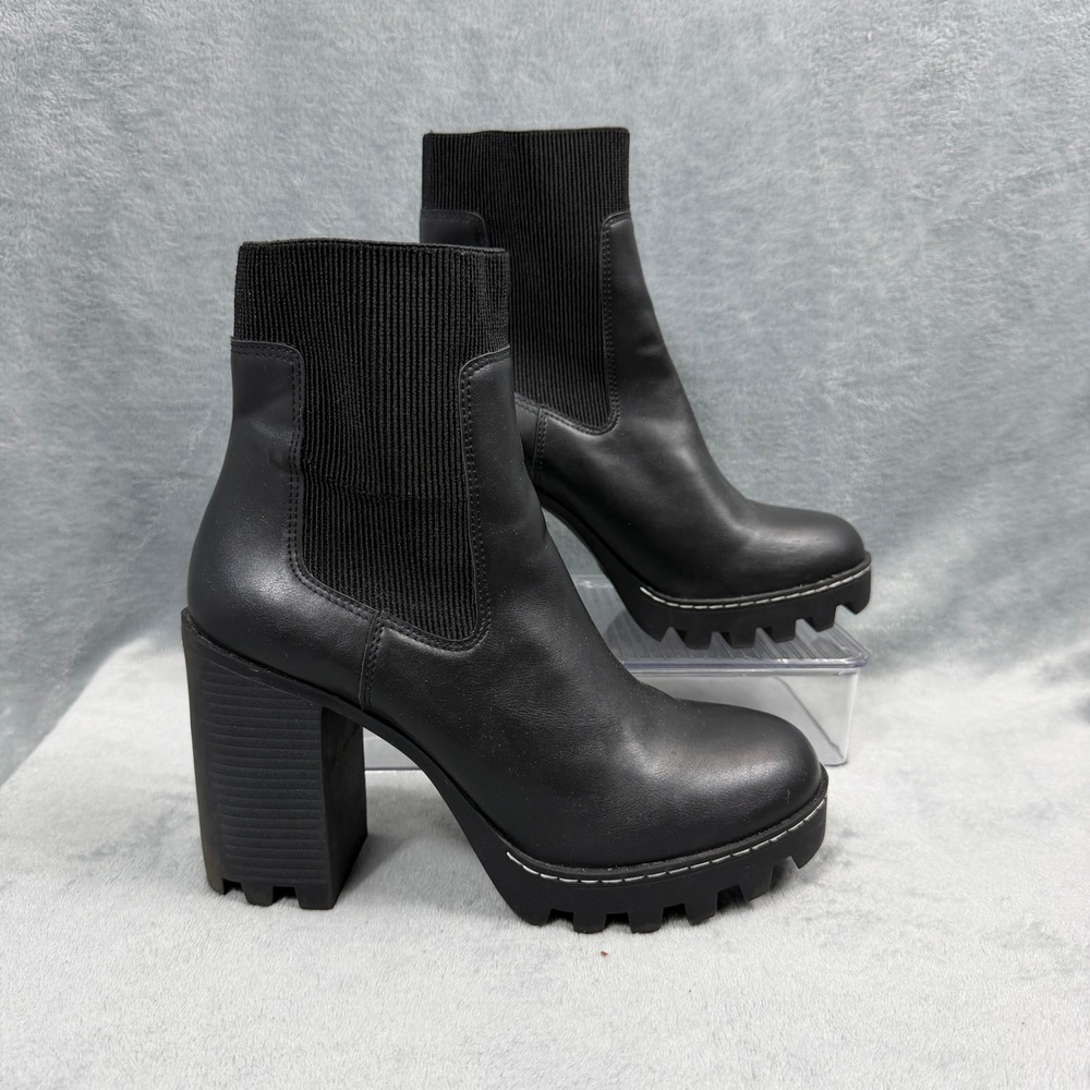 Divided H&M Women 9.5 Black Platform Ankle Boots Chunk Lug Sole Goth Y2K 0914039